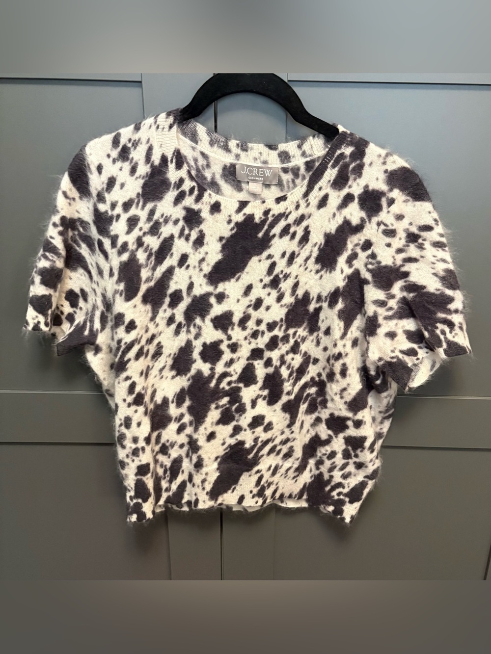 J. Crew Brushed Cashmere Cow-Print Short Sleeve Top - Picture 5 of 6